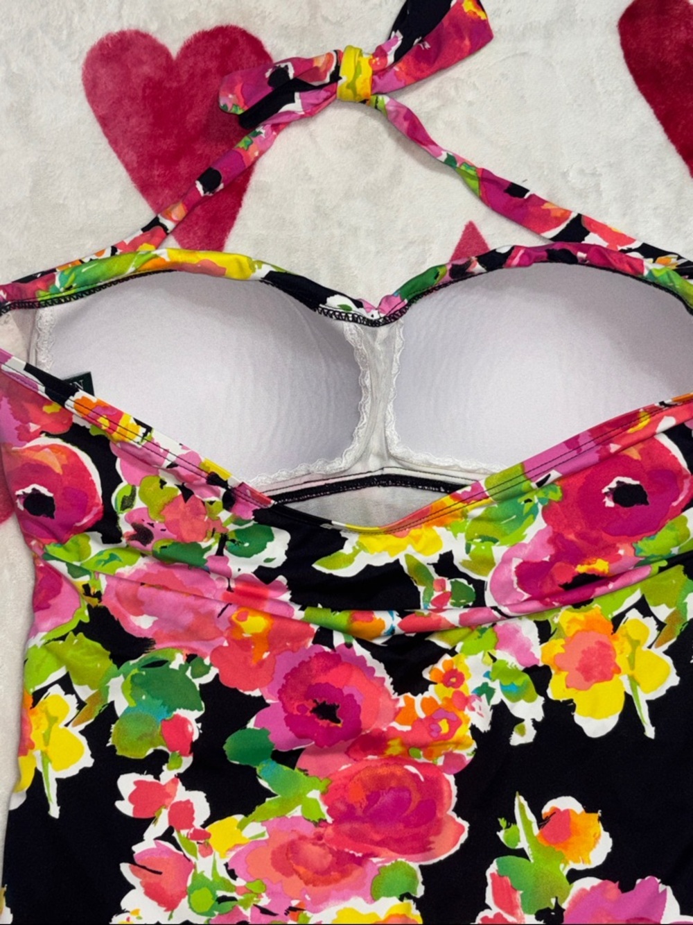 Ralph Lauren Halter Tankini Top, black floral, Pink, Yellow & Green, XL - Picture 4 of 6